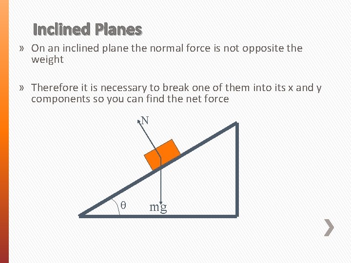 Inclined Planes » On an inclined plane the normal force is not opposite the