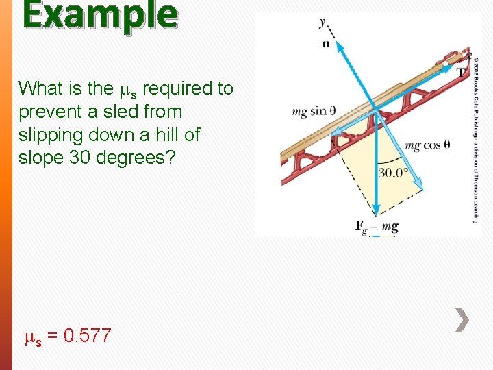 Example What is the ms required to prevent a sled from slipping down a