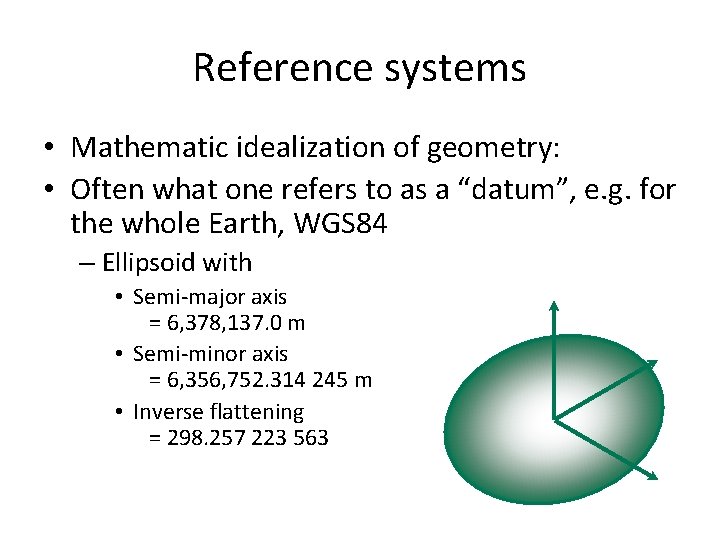Reference systems • Mathematic idealization of geometry: • Often what one refers to as