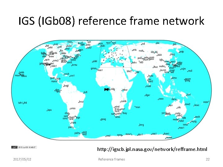 IGS (IGb 08) reference frame network http: //igscb. jpl. nasa. gov/network/refframe. html 2017/05/02 Reference