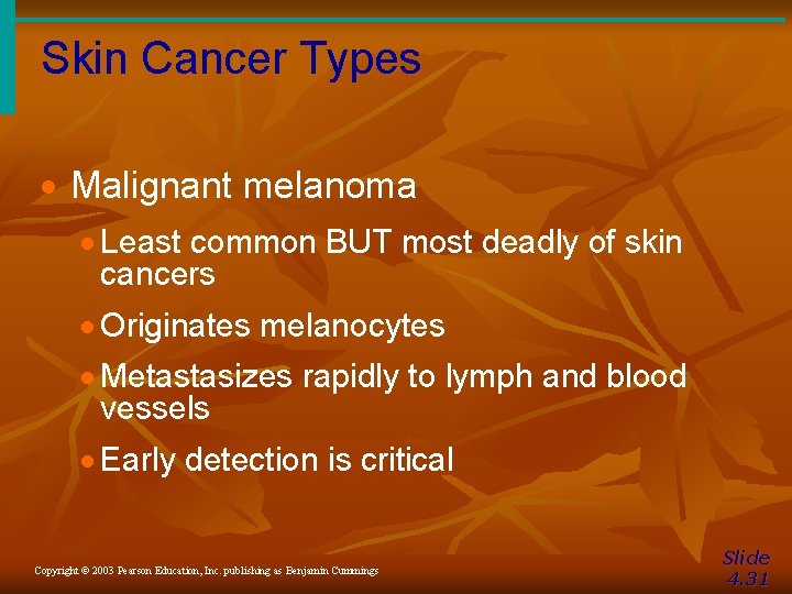 Skin Cancer Types · Malignant melanoma · Least common BUT most deadly of skin Skin Cancer Types · Malignant melanoma · Least common BUT most deadly of skin