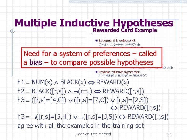 Multiple Inductive Hypotheses Need for a system of preferences – called a bias –