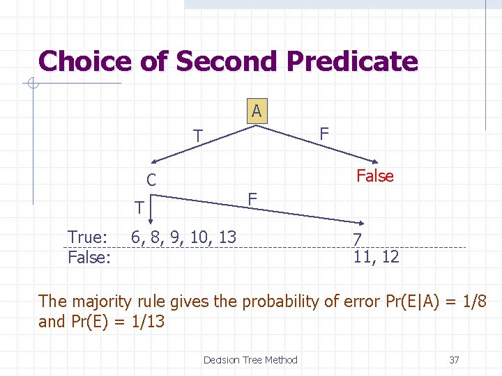 Choice of Second Predicate A F T False C F T True: False: 6,