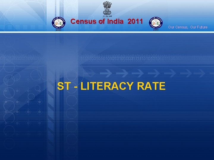 Census of India 2011 ST - LITERACY RATE Our Census, Our Future 
