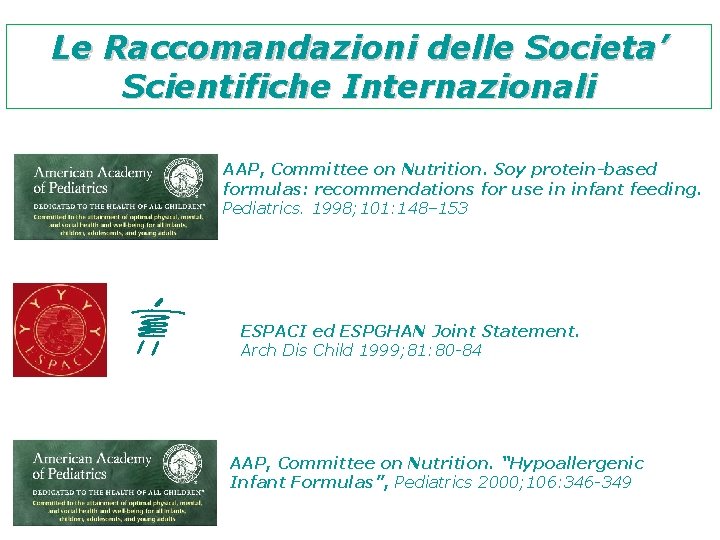 Le Raccomandazioni delle Societa’ Scientifiche Internazionali AAP, Committee on Nutrition. Soy protein-based formulas: recommendations