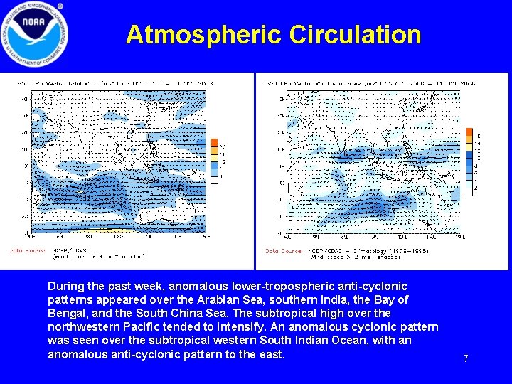Atmospheric Circulation During the past week, anomalous lower-tropospheric anti-cyclonic patterns appeared over the Arabian