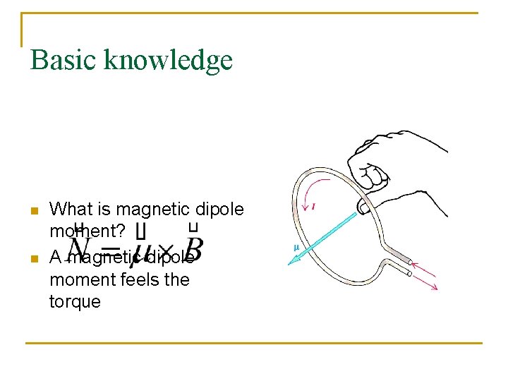 Basic knowledge n n What is magnetic dipole moment? A magnetic dipole moment feels