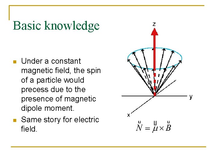 Basic knowledge n n Under a constant magnetic field, the spin of a particle