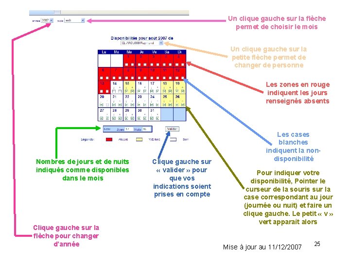 Un clique gauche sur la flèche permet de choisir le mois Un clique gauche