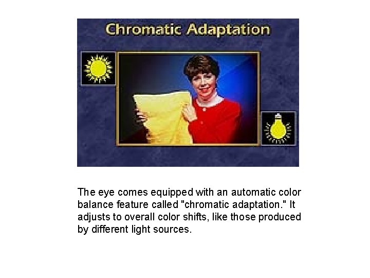 The eye comes equipped with an automatic color balance feature called "chromatic adaptation. "