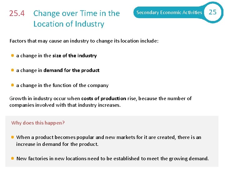 25. 4 Change over Time in the Location of Industry Secondary Economic Activities 25