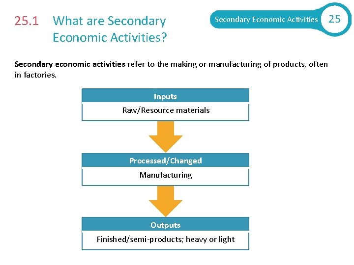 25. 1 What are Secondary Economic Activities? Secondary Economic Activities Secondary economic activities refer