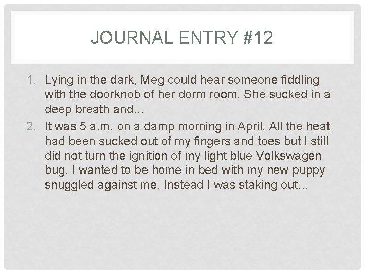 JOURNAL ENTRY #12 1. Lying in the dark, Meg could hear someone fiddling with