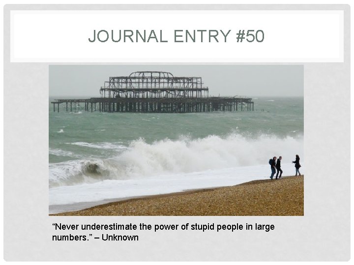 JOURNAL ENTRY #50 “Never underestimate the power of stupid people in large numbers. ”