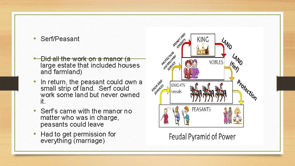  • Serf/Peasant • Did all the work on a manor (a large estate