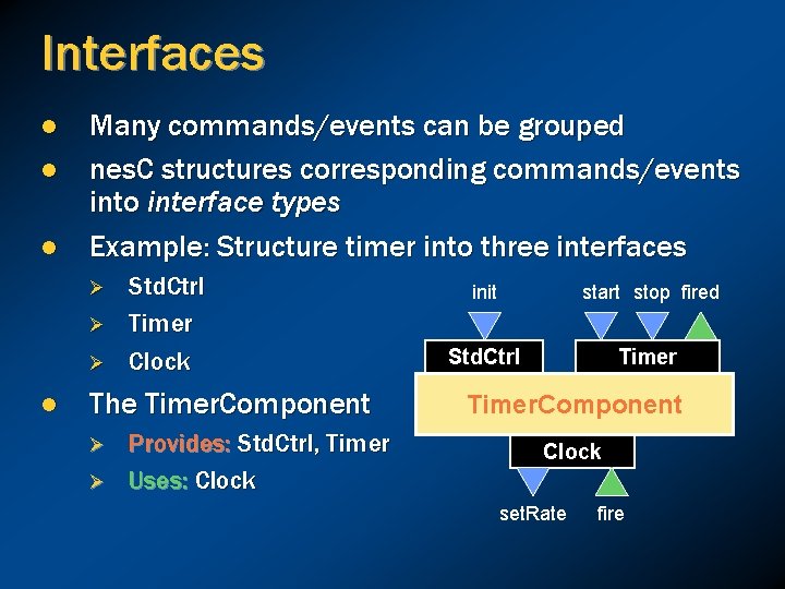Interfaces l l l Many commands/events can be grouped nes. C structures corresponding commands/events