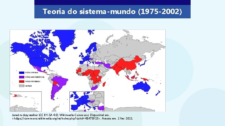 Teoria do sistema-mundo (1975 -2002) Jared. mckay. walker (CC BY-SA 4. 0). Wikimedia Commons.