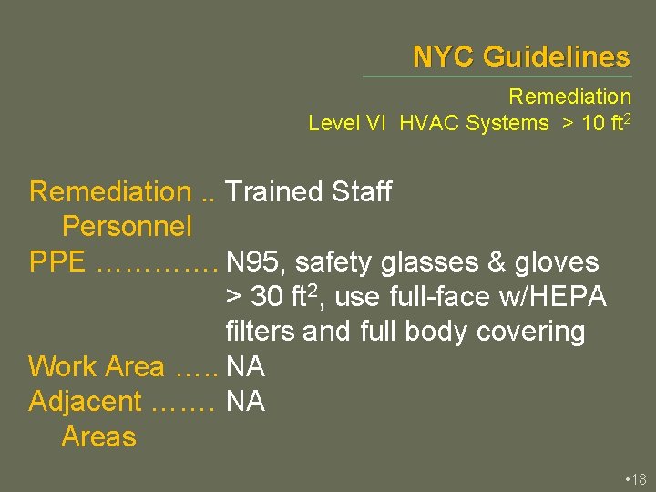 NYC Guidelines Remediation Level VI HVAC Systems > 10 ft 2 Remediation. . Trained