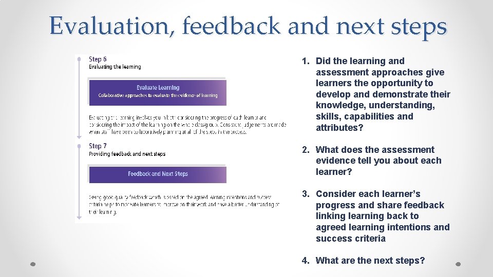 Evaluation, feedback and next steps 1. Did the learning and assessment approaches give learners Evaluation, feedback and next steps 1. Did the learning and assessment approaches give learners