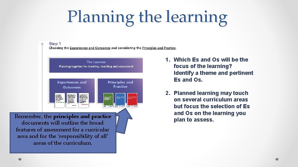 Planning the learning 1. Which Es and Os will be the focus of the Planning the learning 1. Which Es and Os will be the focus of the