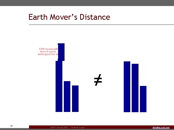 Earth Mover’s Distance ≠ 21 LBMV Spring 2007 - Frederik Heger fwh@cs. cmu. edu