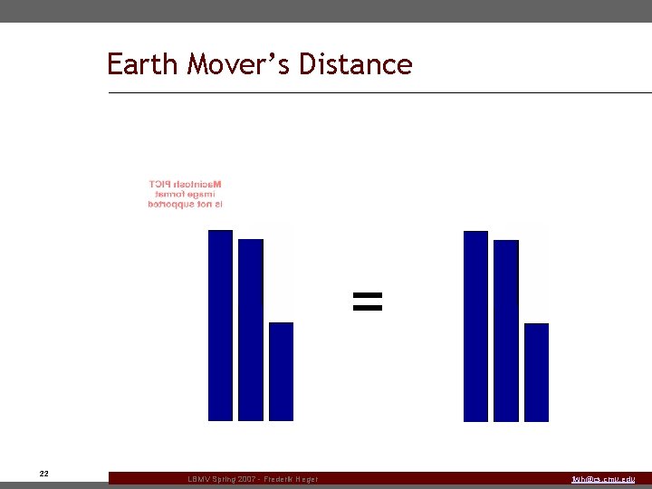 Earth Mover’s Distance = 22 LBMV Spring 2007 - Frederik Heger fwh@cs. cmu. edu