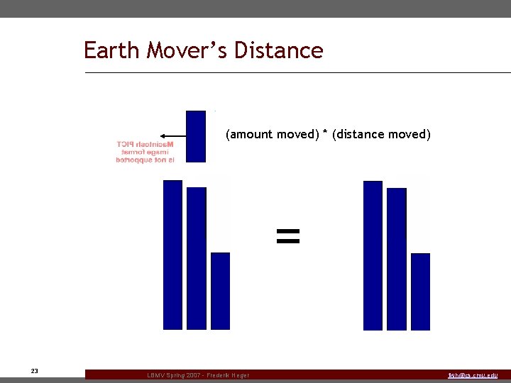 Earth Mover’s Distance (amount moved) * (distance moved) = 23 LBMV Spring 2007 -