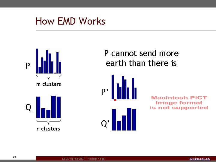 How EMD Works P cannot send more earth than there is P m clusters