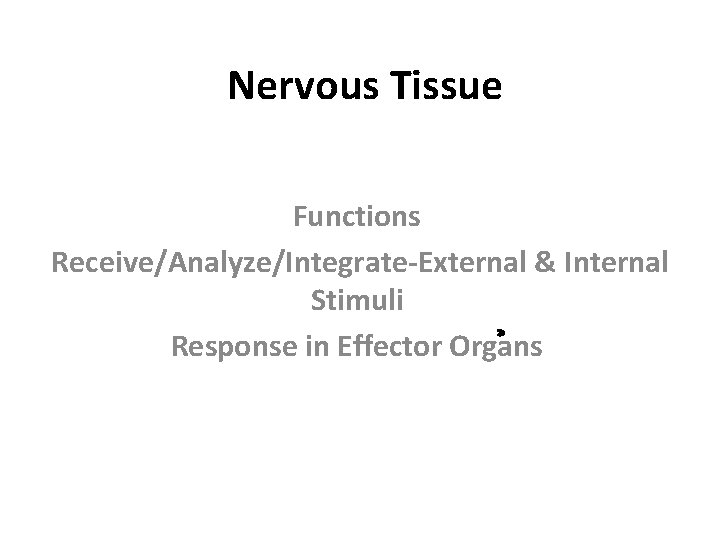 Nervous Tissue Functions Receive/Analyze/Integrate-External & Internal Stimuli Response in Effector Organs 