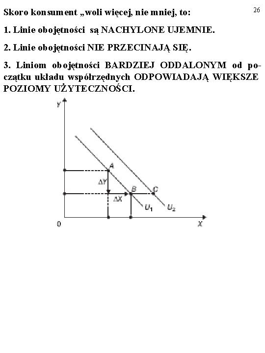 Skoro konsument „woli więcej, nie mniej, to: 26 1. Linie obojętności są NACHYLONE UJEMNIE.