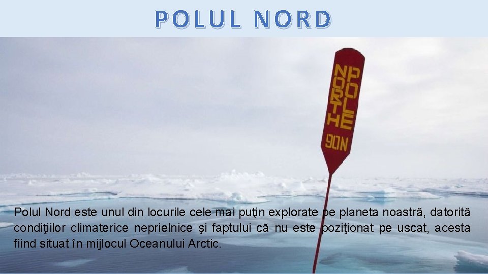 POLUL NORD Polul Nord este unul din locurile cele mai puţin explorate pe planeta