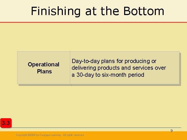 Finishing at the Bottom Operational Plans Day-to-day plans for producing or delivering products and Finishing at the Bottom Operational Plans Day-to-day plans for producing or delivering products and