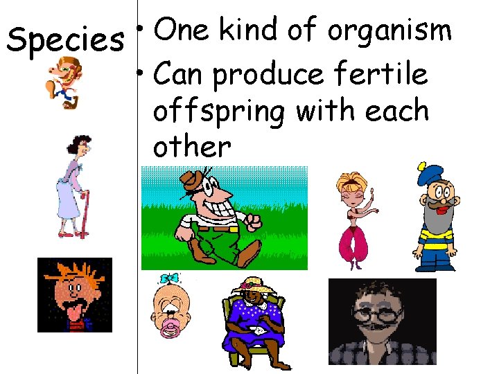 • One kind of organism Species • Can produce fertile offspring with each • One kind of organism Species • Can produce fertile offspring with each