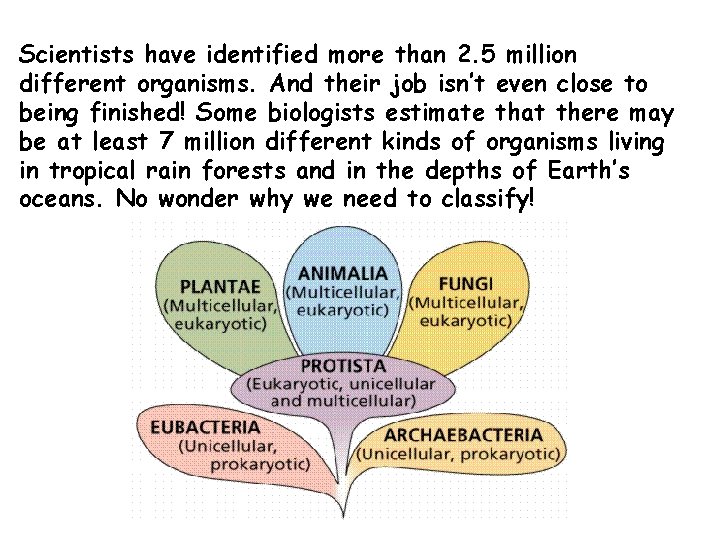 Scientists have identified more than 2. 5 million different organisms. And their job isn’t Scientists have identified more than 2. 5 million different organisms. And their job isn’t