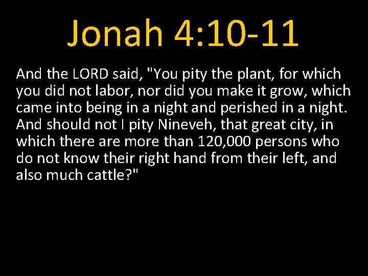 Jonah 4: 10 -11 And the LORD said, "You pity the plant, for which