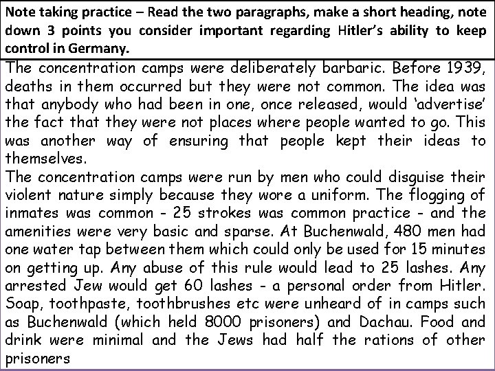 Note taking practice – Read the two paragraphs, make a short heading, note down Note taking practice – Read the two paragraphs, make a short heading, note down
