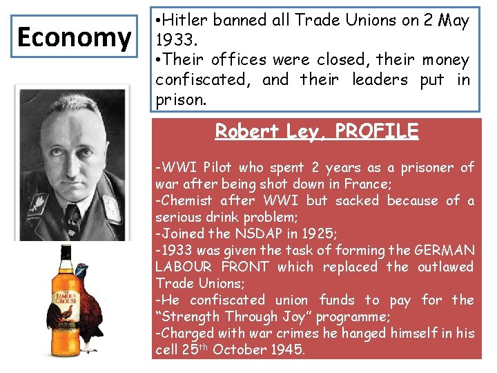 Economy • Hitler banned all Trade Unions on 2 May 1933. • Their offices Economy • Hitler banned all Trade Unions on 2 May 1933. • Their offices