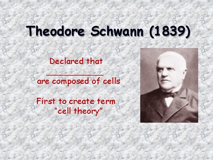 Theodore Schwann (1839) Declared that ______ are composed of cells First to create term