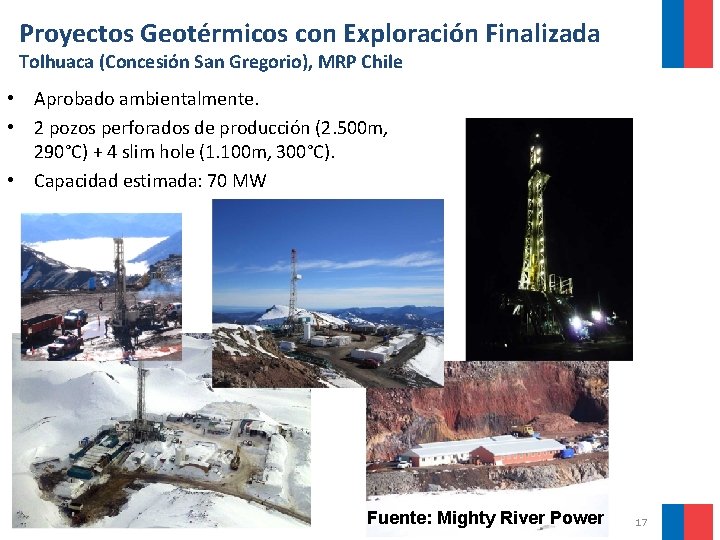 Proyectos Geotérmicos con Exploración Finalizada Tolhuaca (Concesión San Gregorio), MRP Chile • Aprobado ambientalmente.