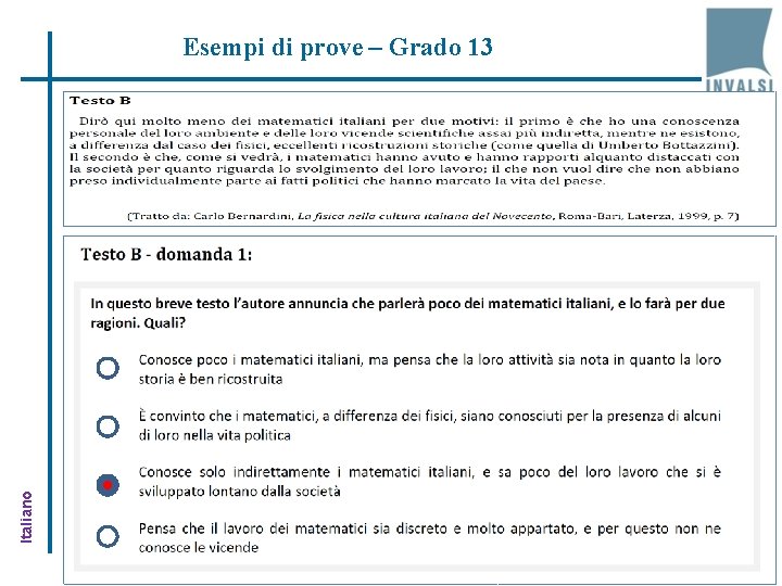 Italiano Esempi di prove – Grado 13 