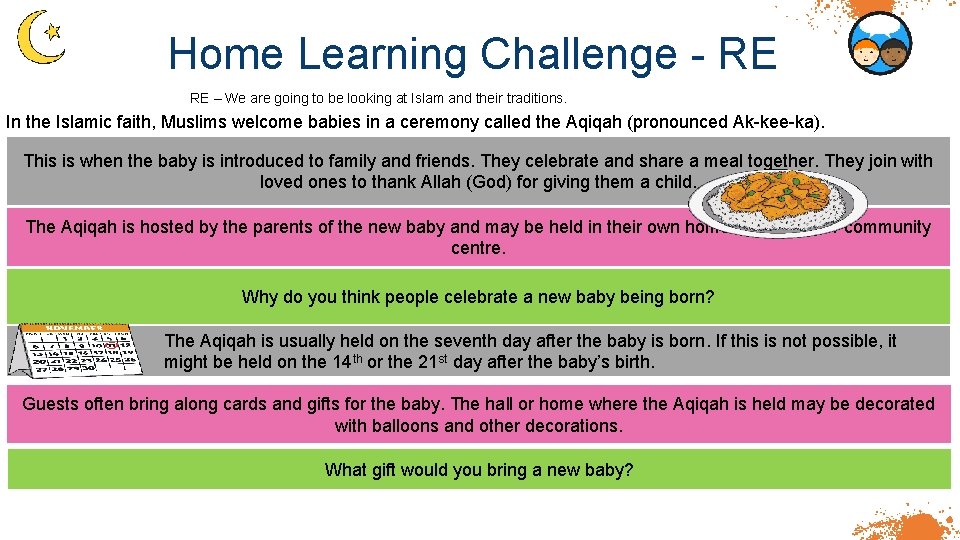 Home Learning Challenge - RE RE – We are going to be looking at