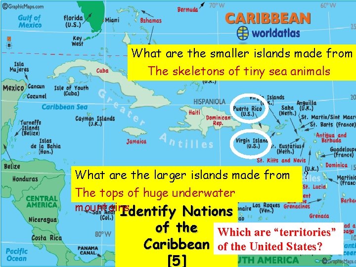 What are the smaller islands made from Identify Nations The skeletons of tiny sea