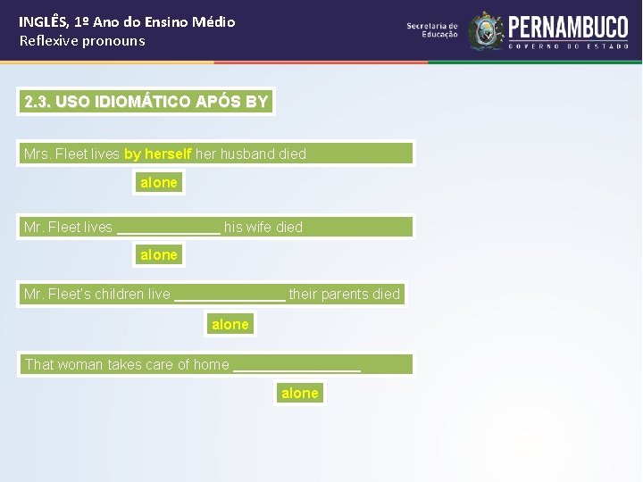 INGLÊS, 1º Ano do Ensino Médio Reflexive pronouns 2. 3. USO IDIOMÁTICO APÓS BY