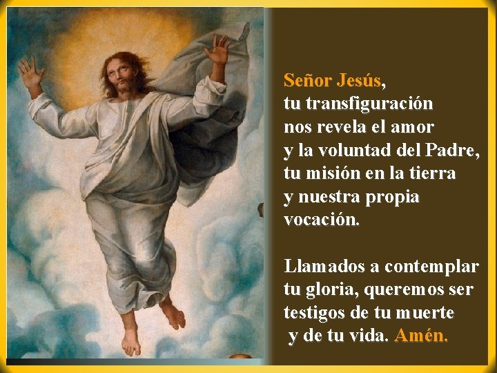 Señor Jesús, tu transfiguración nos revela el amor y la voluntad del Padre, tu