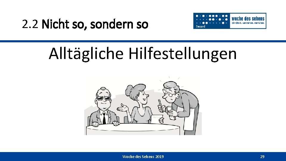 2. 2 Nicht so, sondern so Alltägliche Hilfestellungen Woche des Sehens 2019 29 