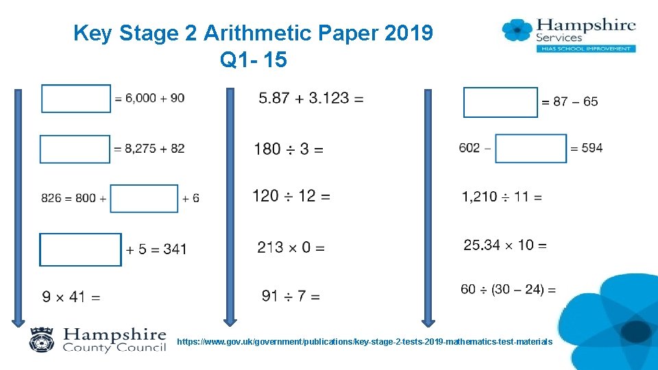 Key Stage 2 Arithmetic Paper 2019 Q 1 - 15 https: //www. gov. uk/government/publications/key-stage-2
