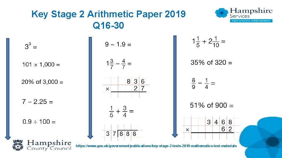 Key Stage 2 Arithmetic Paper 2019 Q 16 -30 https: //www. gov. uk/government/publications/key-stage-2 -tests-2019
