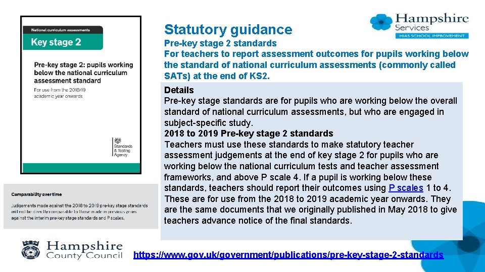 Statutory guidance Pre-key stage 2 standards For teachers to report assessment outcomes for pupils