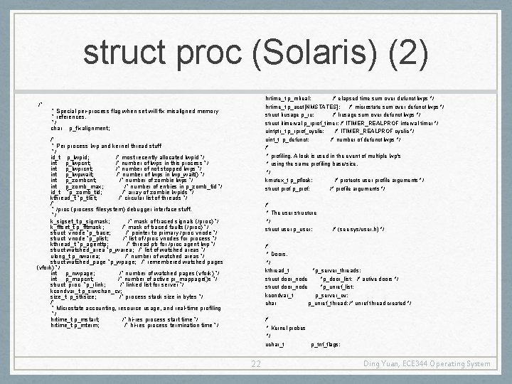 struct proc (Solaris) (2) /* hrtime_t p_mlreal; /* elapsed time sum over defunct lwps