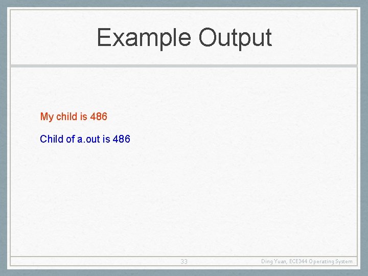 Example Output My child is 486 Child of a. out is 486 33 Ding